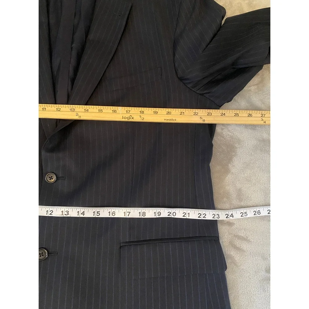 Jos. A. Bank 2pc Suit 46L 38x32 Navy Blue Signature Collection Stripe Cuff Wool